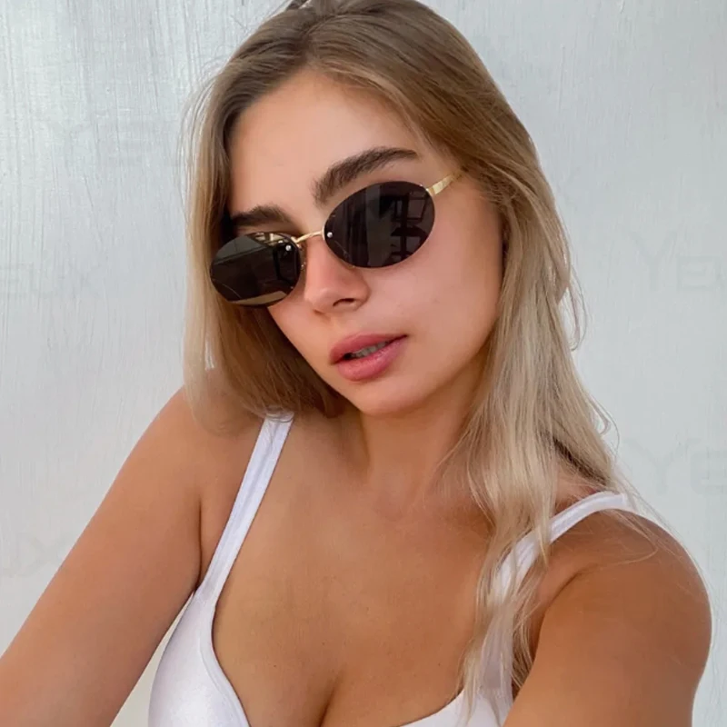 Motorrad 3 stücke Trend Randlose Oval Sonnenbrille Frauen Dünne Rahmen Rahmenlose Luxus Metall Shades Marke Design Sonnenbrille UV400 Image