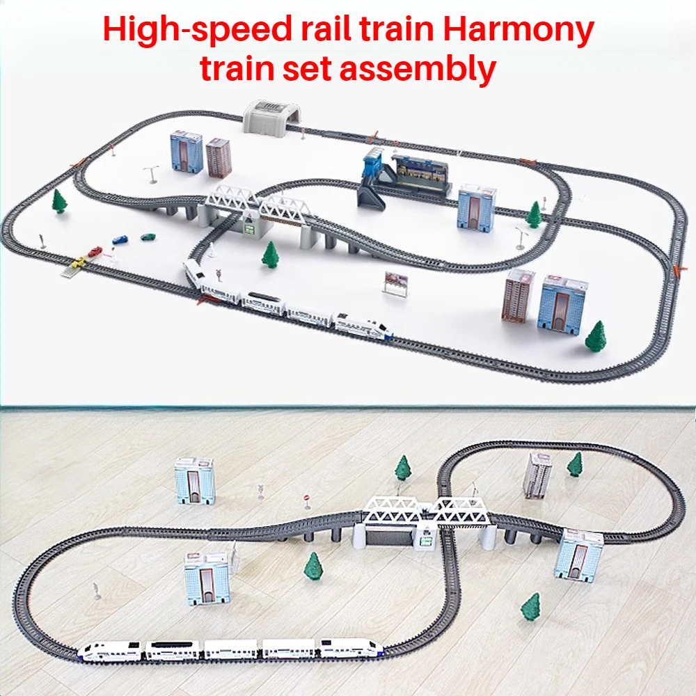 Zug-Set, Hochgeschwindigkeits-Schienen-Harmonie-Zug-Set, zusammengebauter Kinderspielzeugzug, elektrische Schiene, mehrere optionale Jungenspielzeuge, Geschenk Image