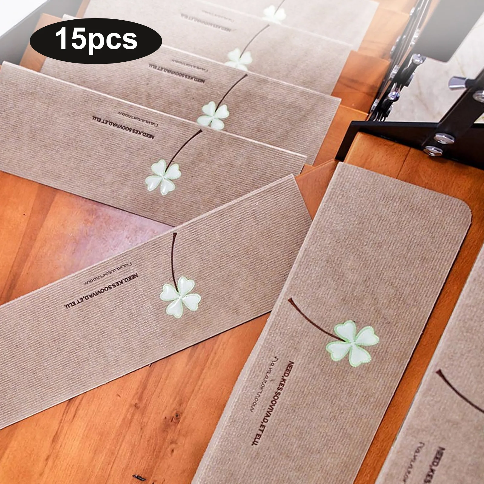 22 x 55 x 4,5 cm Teppich-Treppenstufen, kleberfrei, selbstklebende Treppen-Automatte, rutschfeste, stummgeschaltete Fußmatte, abnehmbare, waschbare Trittläufer Image