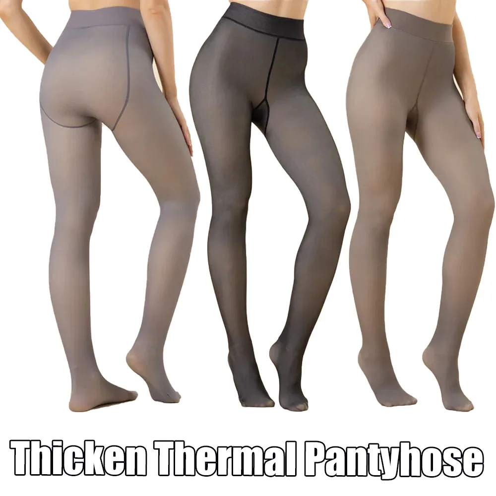 Damen-Thermo-Fleece-gefütterte Strumpfhose, Winter-Plüsch-verdickte Leggings, dehnbare, durchsichtige, dünne Strumpfhose mit hoher Taille Image