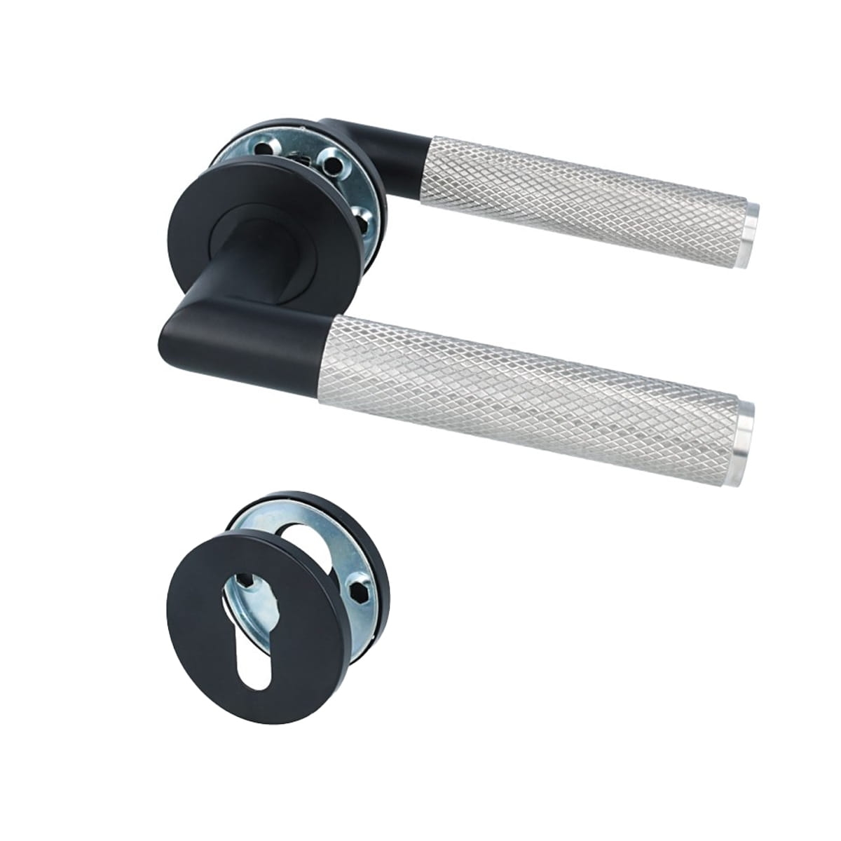 MS Beschläge Türdrücker Edelstahl mit Rückholfeder – Rosettengarnitur Schwarz Profilzylinder Image