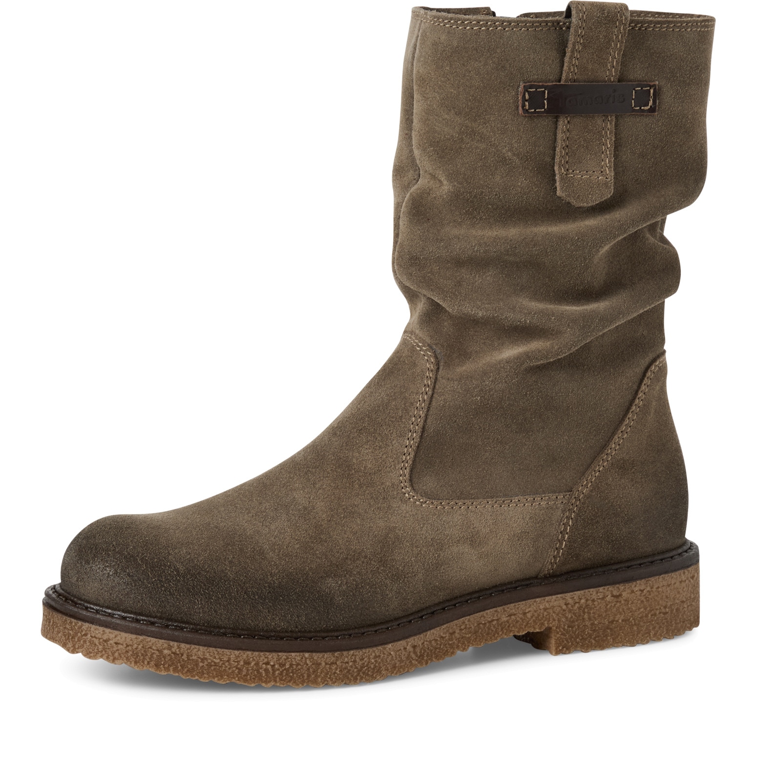 Stiefelette TAMARIS, Damen, Gr. 37, grün (mintgrün), Veloursleder, used, modisch, Schuhe, Blockabsatz, Kurzstiefel mit praktischem Innenreißverschluss