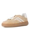 Plateausneaker TAMARIS, Damen, Gr. 36, beige (beige, kombiniert), Veloursleder, Leder, unifarben mit Farbeinsatz, modisch, Schuhe, Freizeitschuh, Halbschuh, Schnürschuh mit Kontrastbesatz