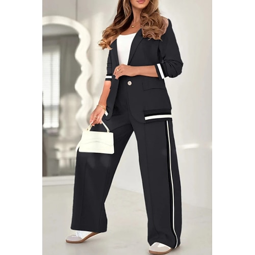 Per donna Moda Streetwear Set di Pantaloni Bolero Top Blazer Abiti Manica Lunga Colletto a Camicia Tinta unica All'aperto Lavoro Casuale Nero Bianco Blu Primavera Vestibilità regolare