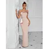 2025 frauen Sommer Promi Sexy Liebsten Slash Neck Split Apricot Verband Kleid Elegante Abend Club Party Kleid
