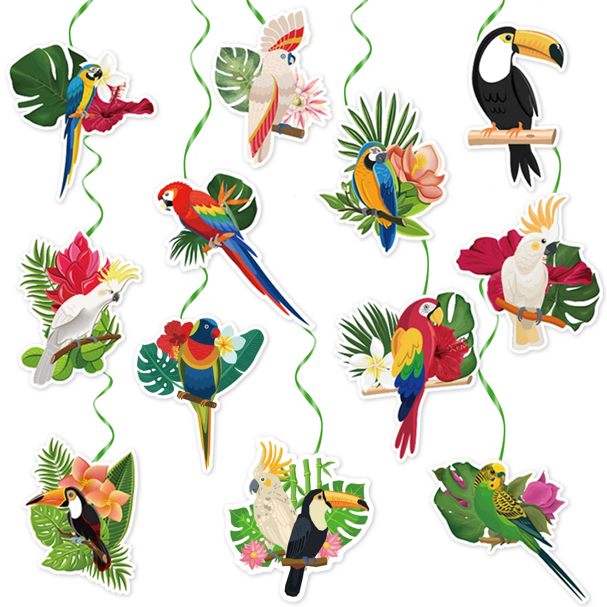 Tropisches Hawaii-Thema, Wirbel-Hängebanner, Tukan-Vogel, Wabenball-Anhänger für Sommer, Aloha, Geburtstag, Hochzeit, Party, Dekoration Image
