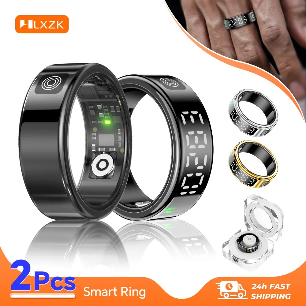2er-Set Bildschirm Bluetooth Smart Ringe Schlaf Herzfrequenz Sauerstoff Überwachung Multi Sport Modi IP68 Wasserdicht Frauen Männer Ring Image