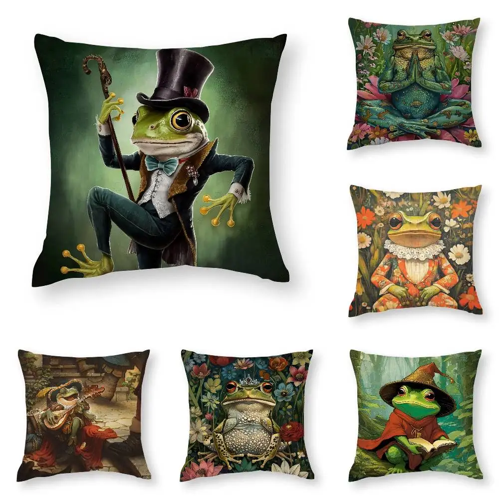 Floraler Mrs. Frog-Kissenbezug, 3D-Druck, Polyesterfaser, 40 x 40 cm, für Zuhause, Sofa, Dekoration, Festival, Geschenk Image