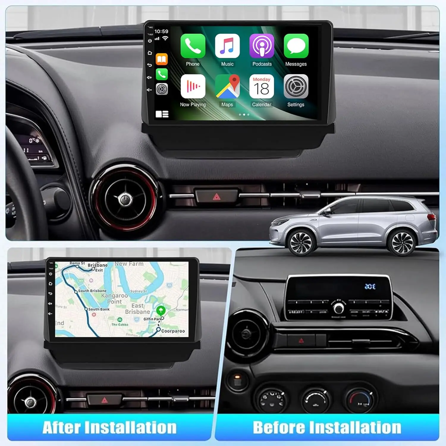 Android 13 9Inch Car Stereo Radio Wireless Carplay 2+32GB Compatible for Mazda 2 Demio 2014-2023