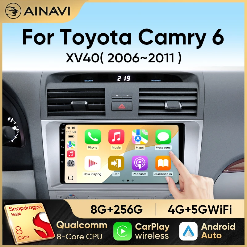 Ainavi Multimedia-Player für Toyota Camry XV40 2005-2011 Carplay Android Auto Radio Autoradio 4G Navigation GPS RDS DSP 48EQ Image