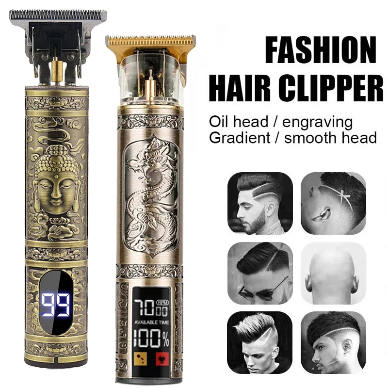 Wiederaufladbare Herren T9 Carving Haarschneidemaschine Vintage Tragbare USB Reinigung Friseur Professionelle Haarschneidemaschine Bartschneider Image