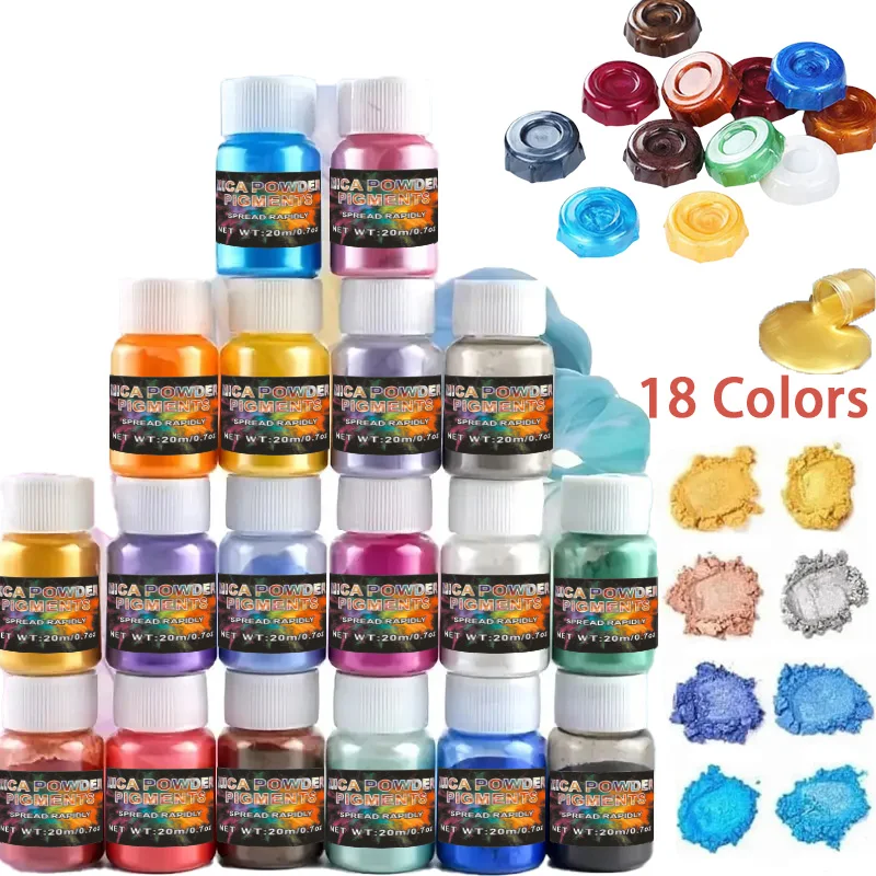 20 ml Glimmerpulver 9/18 Farben Pulverpigment für Badeseifenherstellung Kerze Epoxidharz Kerze DIY Schmuckherstellung Handwerk Perlenpulver Image