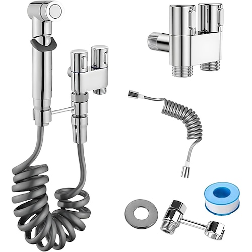 spruzzatore bidet portatile per WC, valvola di controllo doppio 1 in 2 out, kit mini spruzzatore rubinetto WC, attacco bidet doccetta per lavatrice e WC