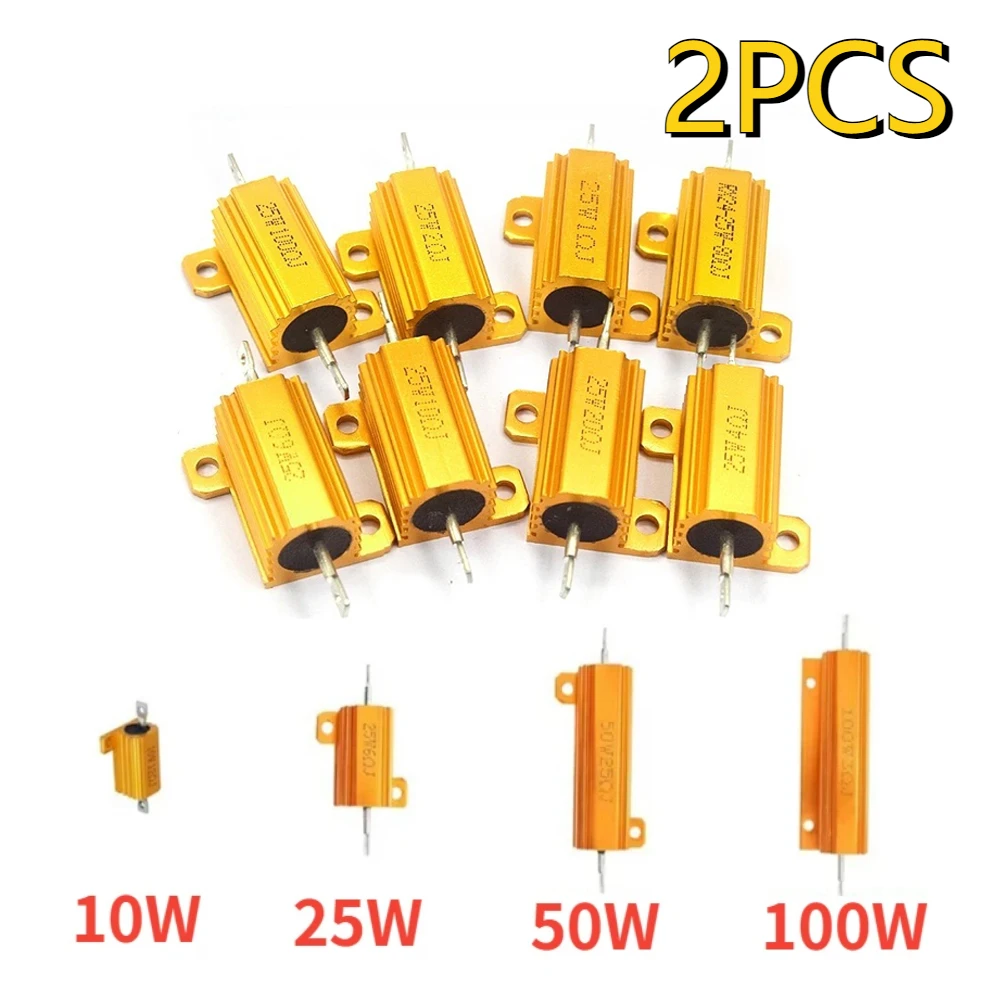 2PCS RX24 Resistore di potenza in alluminio 100W 50W 25W 10W 0.1 ~ 1Kohm Custodia in metallo Kit resistori a filo avvolto Resistore di carico 0.1ohm 8ohm