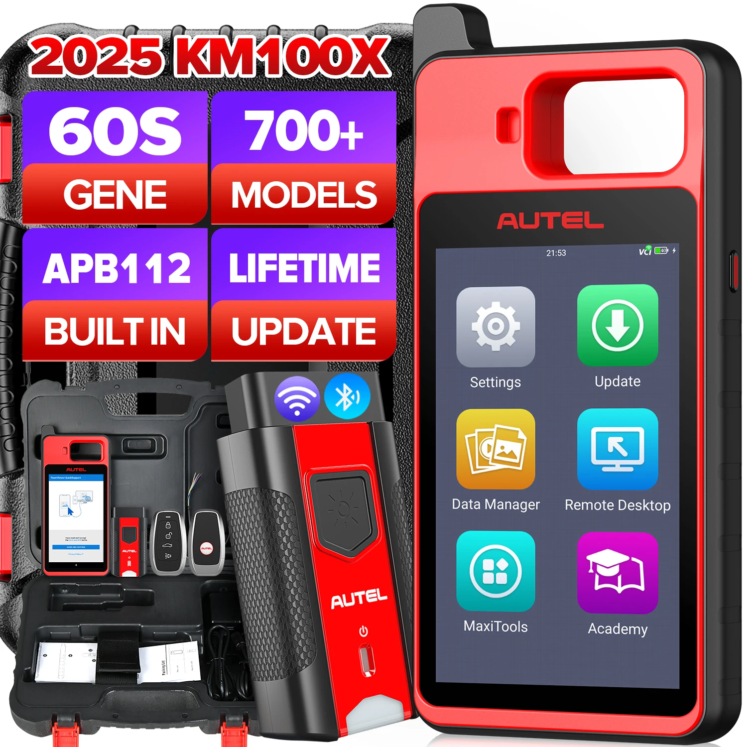 Autel MaxiIM KM100 Key Fob Programming Immobilizer Tool 2PCS Autel IKEY for 60s Key Generation OBD IMMO Key Learning on 99% Car