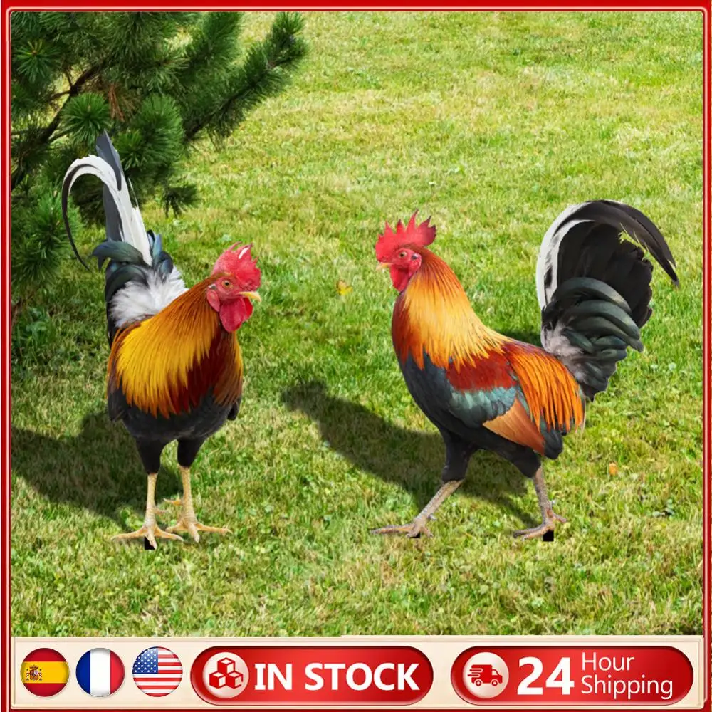 2PCS Huhn Zaun Skulptur Garten Dekorationen Zier Hahn Dekor Garten Statue für Garten Terrasse Hinterhof Dekoration