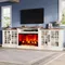 97" Farmhouse TV Stand with 33" Fireplace for TVs up to 100", Media Entertainment Center with Large Storage Cabinet and Adjustab