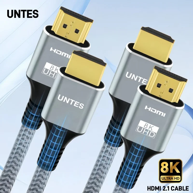 UNTES 2-Pack 8K HDMI 2.1 Cable 48Gbps Ultra High Speed HDMI Braided Cord-4K120Hz 8K60Hz HDR10 eARC for Roku TV/PS5/HDTV/Blu-ray