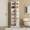 360 Grad drehbarer weißer Schuhschrank, 7 Schichten, bietet Platz für 28 Paar Schuhe, 165 x 60,96 cm MDF + Spanplatte