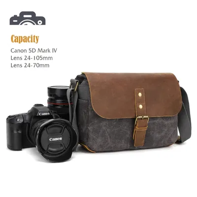 Fototasche DSLR-Kamera-Umhängetasche Retro gewachstes Canvas Crazy Horse Leder DSLR-Kamera Messenger Bags passend für 1 Kamera 2-Objektive