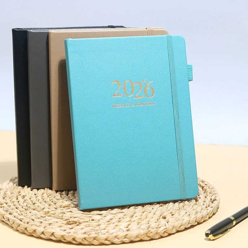 2026-Zeitplanbuch, neuer Planer, geschnallt, wöchentliches Notizbuch, A5, Ledereinband, Kalenderbuch, elegant, praktisch, stilvoll, funktionell Image