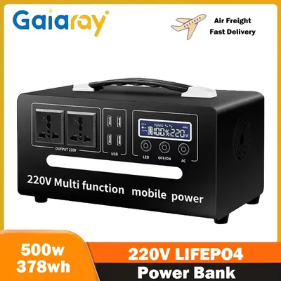 Gaiaray 500W Portable Power Station 220V Outdoor Solar Generator 378Wh LiFePO4 Camping Battery Charging Station for Camping