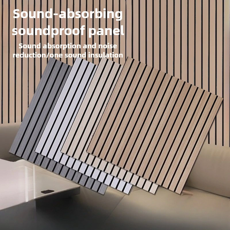 60 x 60 cm PET-Holzmaserungslatten-Akustikplatte, selbstklebende schallabsorbierende Platte für Konferenzraum, Wohnzimmer, Kunstdekoration Image
