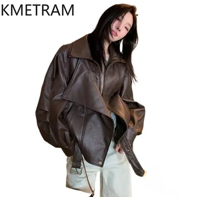 100% Real Sheepskin Jacket Woman Brown Biker Genuine Leather Jackets High Quality Outerwears Fall Clothes 2025 Women дубленка
