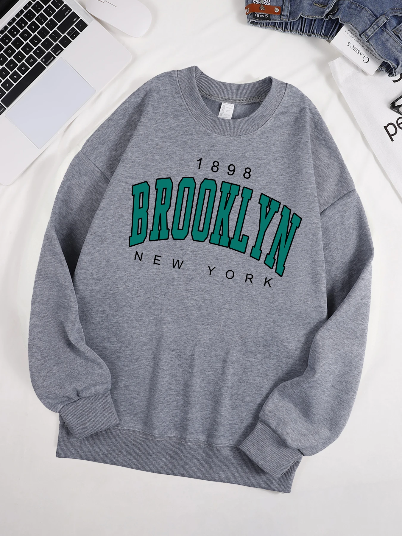 1898 Brooklyn New York Print Herren-Sweatshirt, All-Match, weicher Pullover, Fleece, Rundhalsausschnitt, Sportbekleidung, Herbst, Unisex, Hip-Hop-Tops