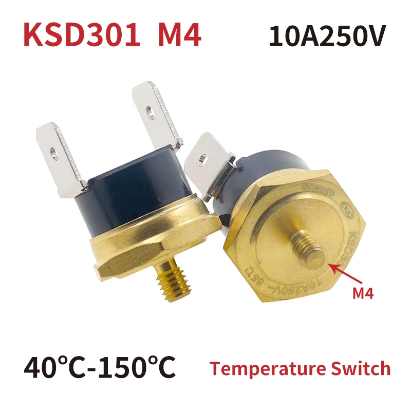 KSD301 M4 Kupferschraubenthermostat Bimetall 40C-150C Grad 10A 250V Normalerweise geschlossen 45C 55C 65C 75C 90C 100C 120C 150C Grad Image