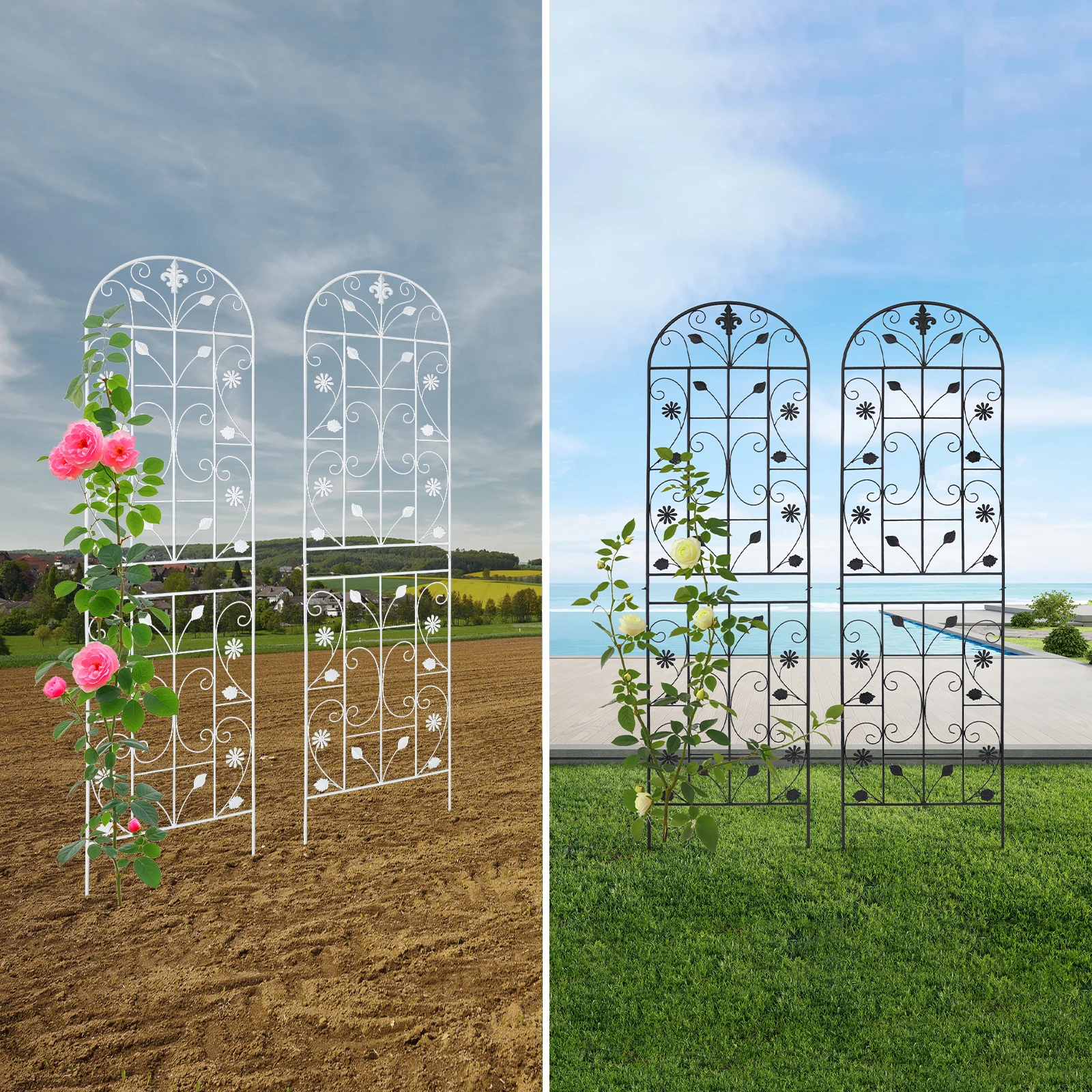 2 Stück 180 x 50 cm Gartenspalier-Pflanzen-Klettergerüst aus Eisen für verschiedene Einstellungen wie Innenhöfe und Balkone Image