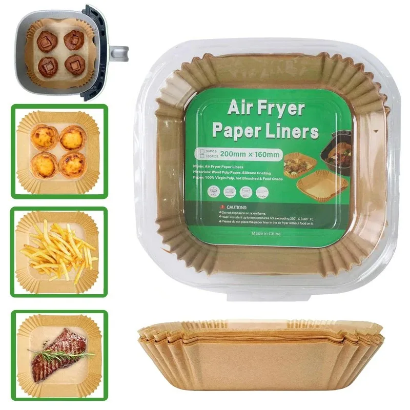 Einweg-Papiereinlagen für Luftfritteusen, antihaftbeschichtet, Backpads in Lebensmittelqualität, ölbeständig, mikrowellengeeignet, für Grill, quadratisch, rund, rechteckig Image
