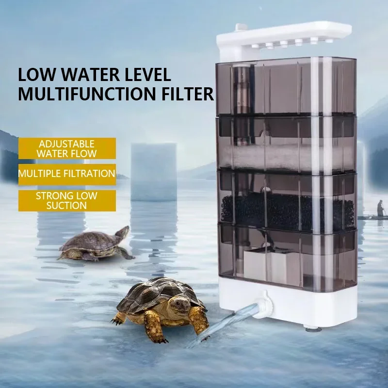 3-in-1 Aquarium Ruhig Fisch Schildkröte Tank Filter 220-240V Niedrigen Wasser Erhaltung Kot Saug wasserfilter Aquarien Zubehör Image