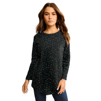 Plus Size Women's Plus Size Cotton Ultimate Long Sleeve Crewneck Tee by Roaman's in Black Holiday Lights (Size 6X) Shirt