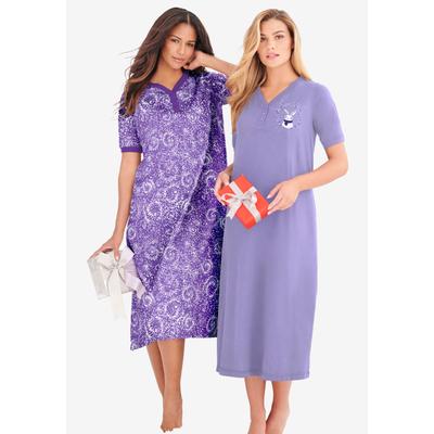 Plus Size Women's 2-Pack Long Henley Sleepshirt by Dreams & Co. in Soft Iris Snow Bunny (Size 30/32) Nightgown