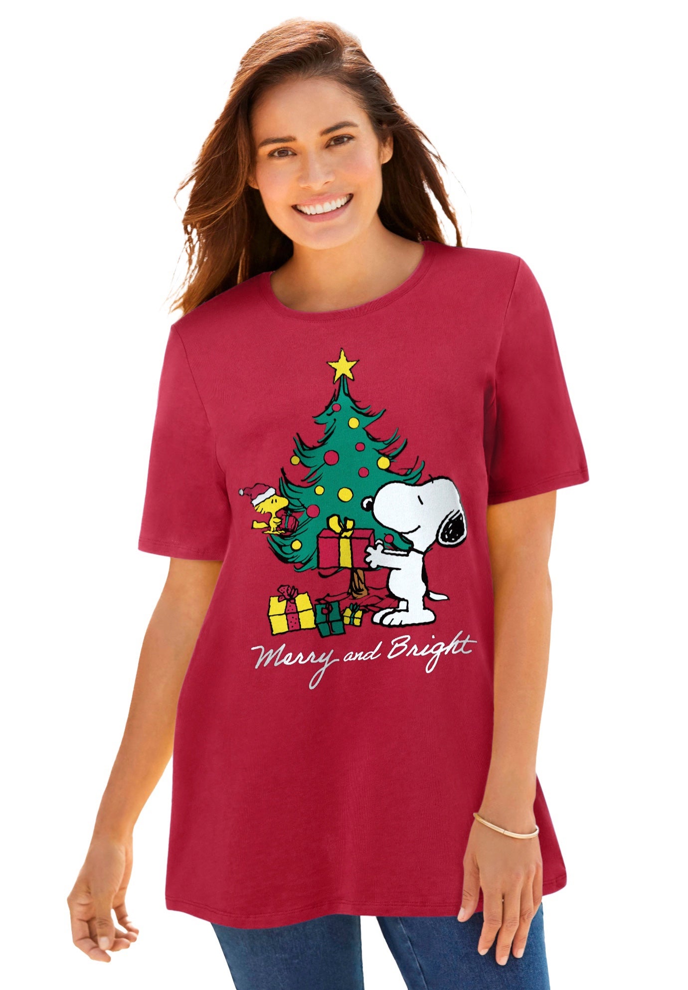 Plus Size Women's Peanuts Snoopy Gift Tee by Peanuts in Red Peanuts Gift (Size 2X)