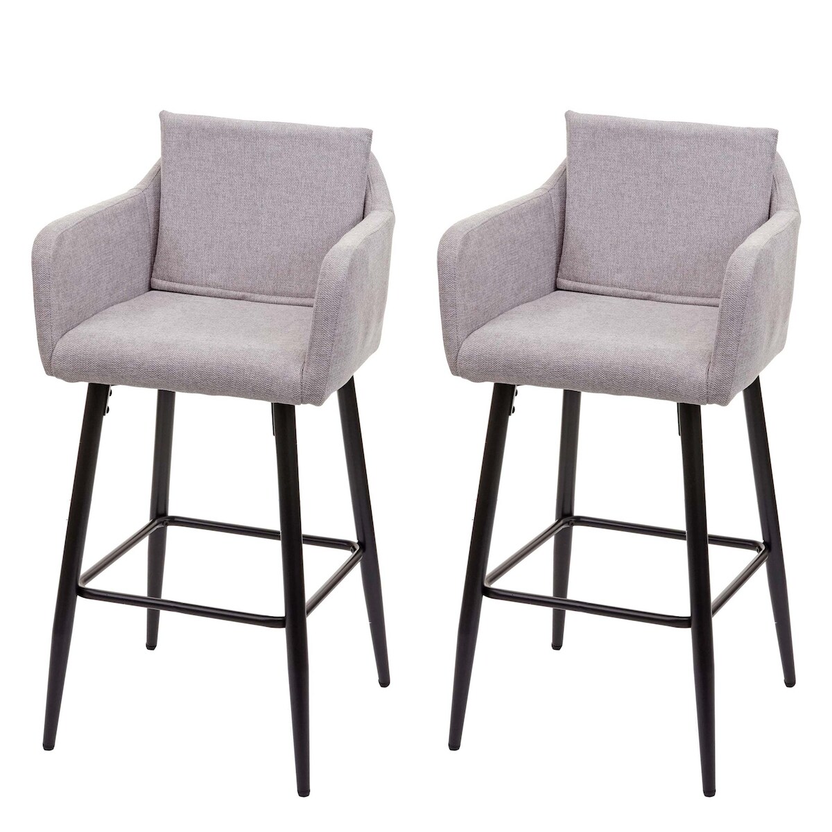 Proregal 2er-Set Barhocker mit Lehne | Sitzhöhe 74cm | Fußablage Metall | Stoff/Textil Hellgrau | Barstuhl Tresenhocker Image