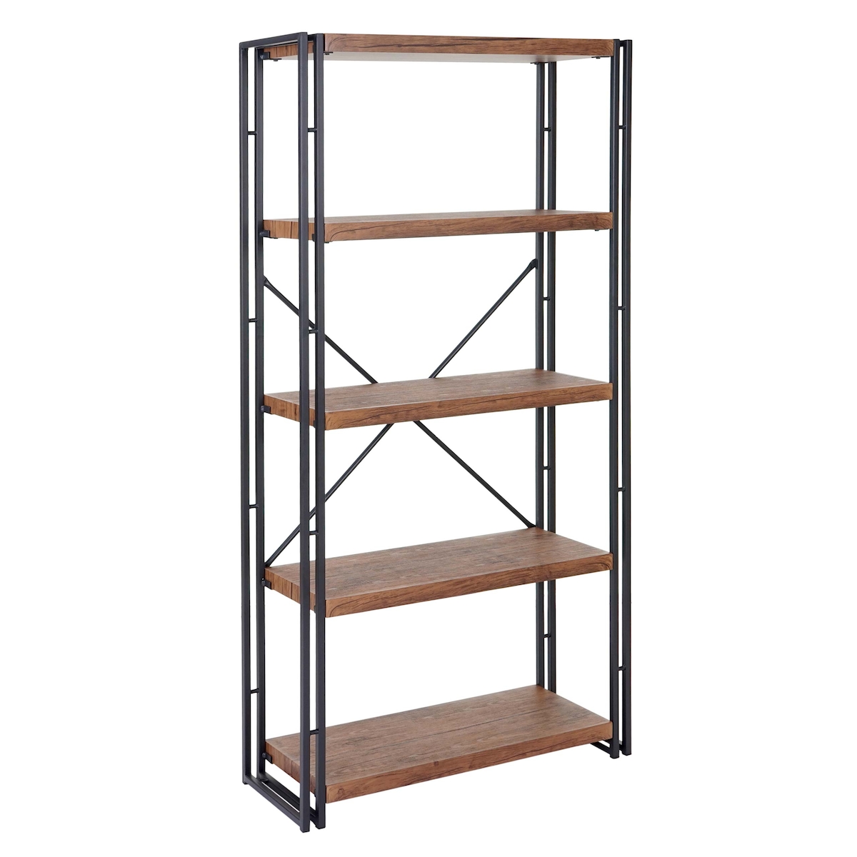 BERLINLODGE Bücherregal | HxBxT 165x80x30cm | Standregal Wohnregal | 3D-Struktur 5 Ebenen | Wildeiche-Optik Image