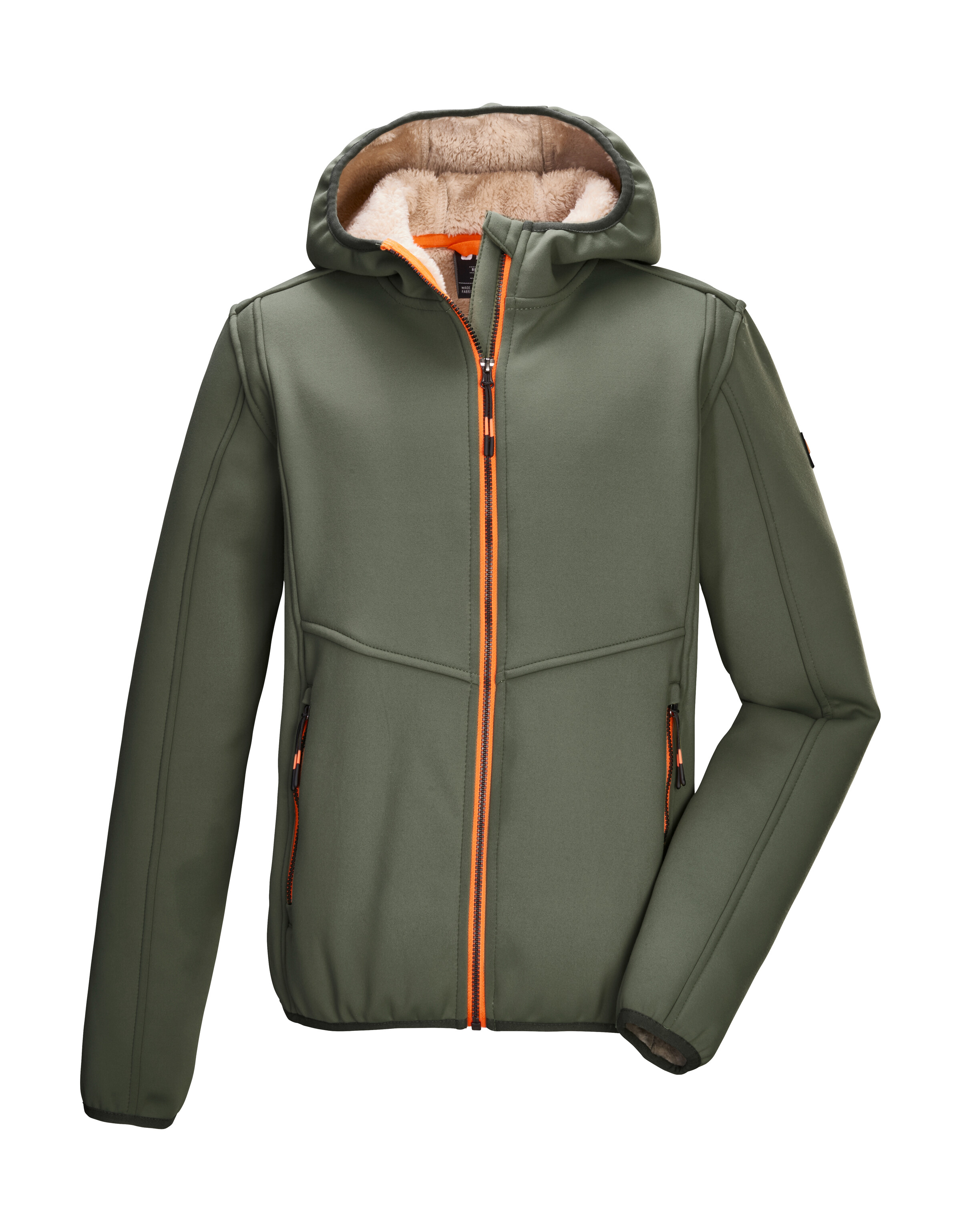Fleecejacke KILLTEC "KOW 240 BYS FLC JCKT", Kinder, Gr. 176, olivgrün, Oberstoff: Oberseite: 80% Polyester, 20% Elasthan, Rückseite: 100% Polyester, Sportlich, Jacken, Kinder Fleecejacke mit Teddyfutter, Kinnschutz und Reflektoren Image
