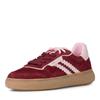 Plateausneaker TAMARIS, Damen, Gr. 42, rot (rot kombiniert), Veloursleder, Lederimitat, unifarben mit Farbeinsatz, modisch, Schuhe, Freizeitschuh, Halbschuh, Schnürschuh mit Kontrastbesatz