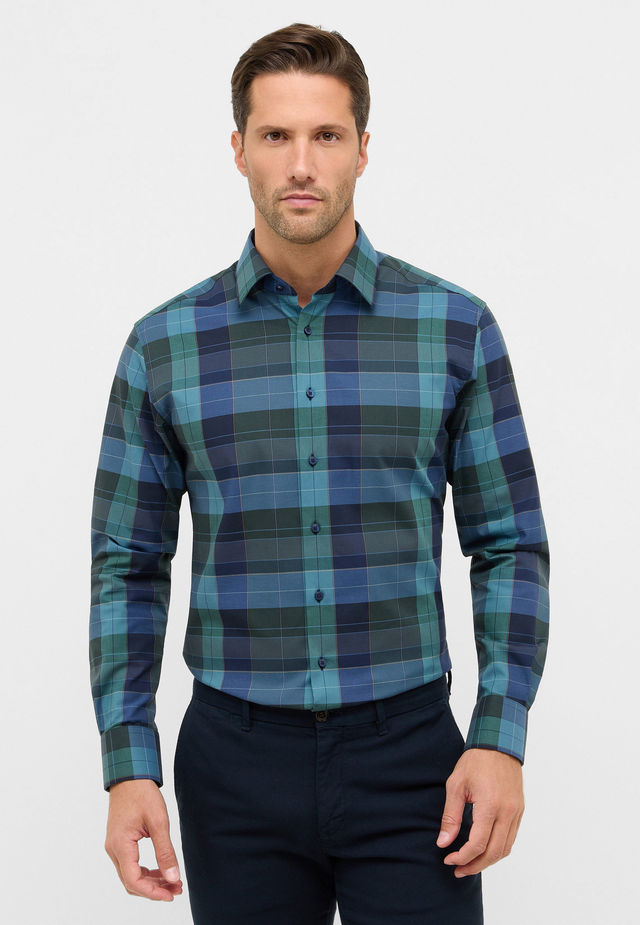 Langarmhemd ETERNA "MODERN FIT", Herren, Gr. 43, Normalgrößen, blau (dunkelblau), Twill, 100% Baumwolle, tailliert, Manschette, Hemden, NON IRON (bügelfrei) Image