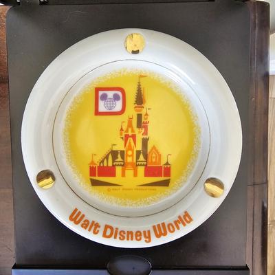 Disney Art | Disney Castle 70s Wdw Trinket Dish Art Deco Glass Cigarette Ash Tray Japan | Color: Gold/White | Size: Round