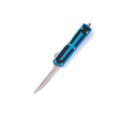 Microtech Scarab II Gen III D/E Stonewash Part Serrate 3.95in Automatic Folding Knife Double-Action OTF Blue 1280-11BL
