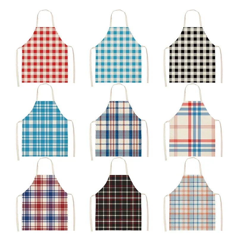 Tablier de cuisine à motif de grille de couleur, accessoires de cuisine, résistant à l'huile, en lin pour adultes, sans manches, nettoyage de cuisine Delantal