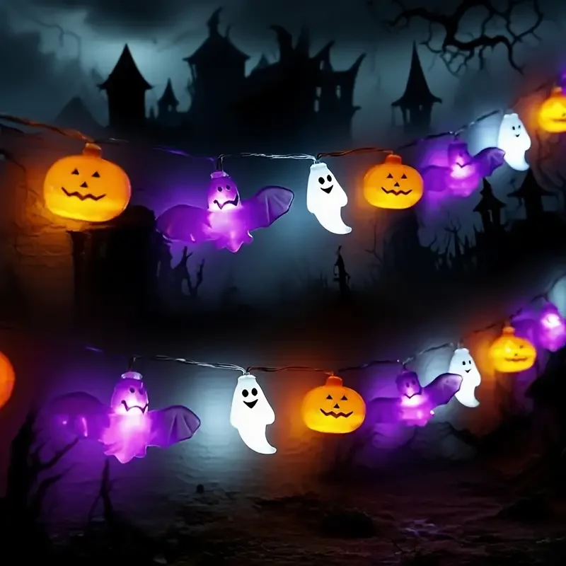 1PC 10/20/40LEDS Halloween Lichterketten Batterie Betrieben Kürbis Fledermaus Geist Indoor Hause Hof Halloween dekorative Lichter