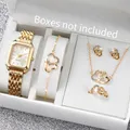 6 Teile/satz Mode Rechteck Frauen Uhren Damen Roma Zifferblatt Analog Quarz Armbanduhr Uhr Schmuck Set Reloj Mujer (Ohne Box)