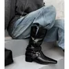 2025 neue Herbst Frauen Stiefel Kuh Wildleder Leder Frauen Schuhe Karree Chunky Ferse Slip-on Western Stiefel Gürtel schnalle Damen Schuhe