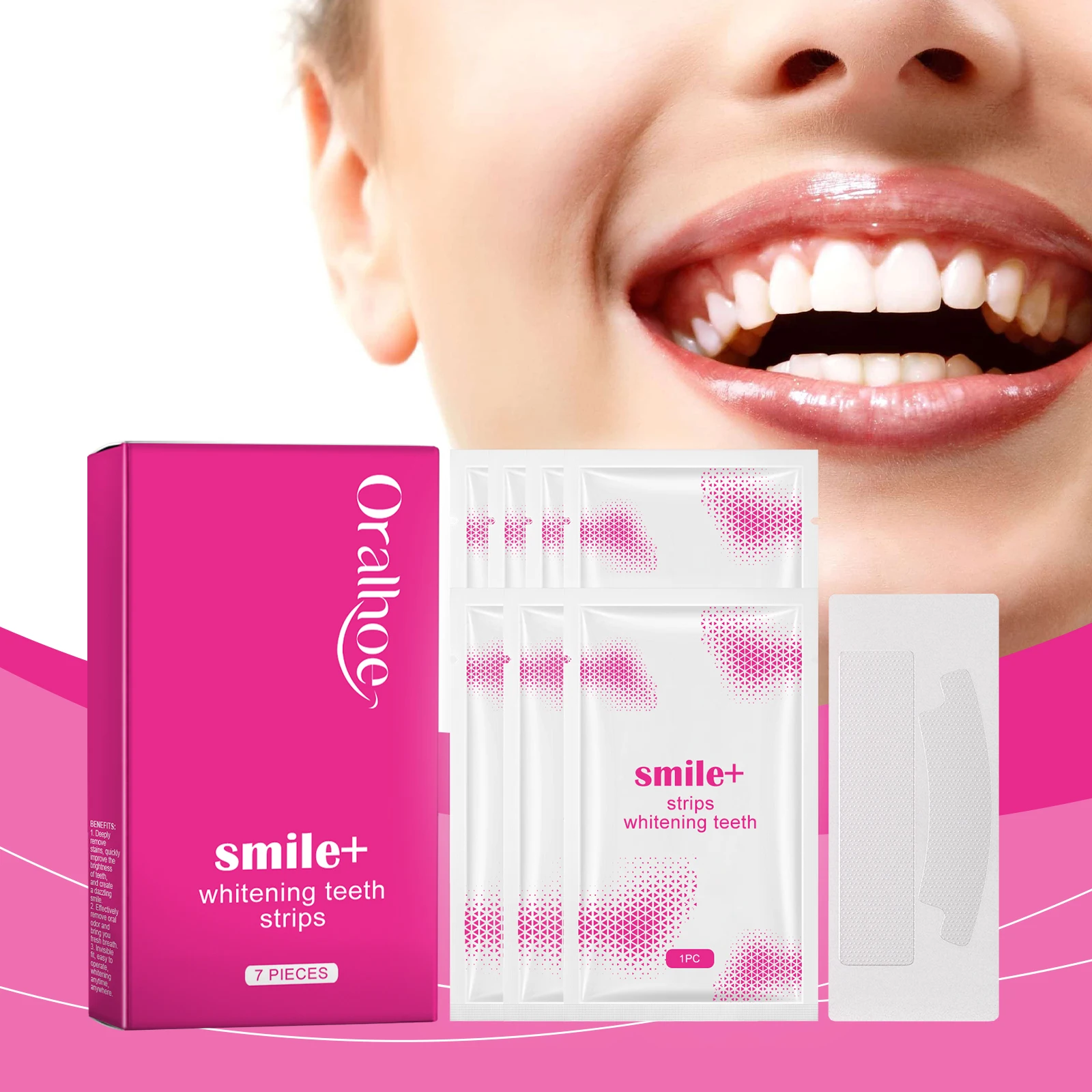 Zahnaufhellungsstreifen: Saubere Mundflecken, Zahnstein und gelbe Zähne, Aufhellung der Zähne, tragbare Aufhellungsstreifen Image