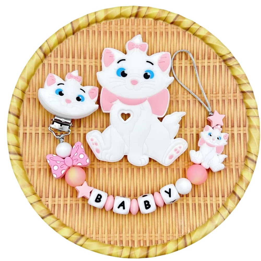 Angepasst Buchstaben Name Baby Cartoon Silikon Perlen Anhänger Schnuller Clips Ketten Halter Beißring Baby Kawaii Spielzeug Baby Geschenke