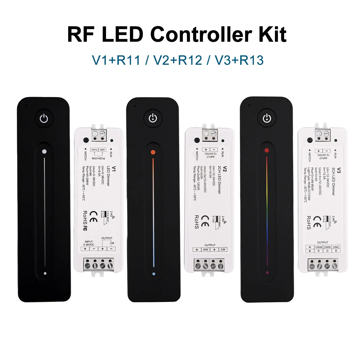 V1 LED-Controller R11 RF-Fernbedienung V2 R12 V3 R13 Kabelloser LED-Dimmer für DIM CCT RGB-LED-Streifenlichter COB 2835 5050 LED-Beleuchtung